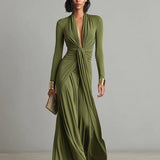 Célia - Vestido Maxi de Seda Verde Oliva