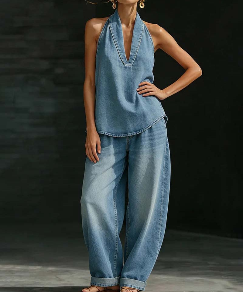 Sandra - Conjunto Col Halter Jeans