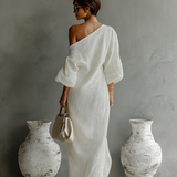 Vestido de Linho Bege Sem Alças