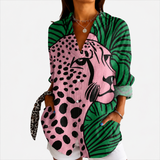 Blusa de Arte com Leopardo Tropical