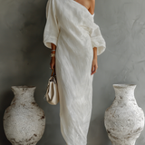 Vestido de Linho Off-White Sem Alças