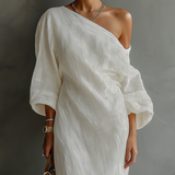 Vestido de Linho Off-White Sem Alças