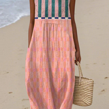 Lídia - Vestido Midi Listrado Pastel