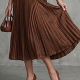 Auria - Vestido midi com cintura plissada e riscas