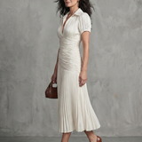 Auria - Vestido midi com cintura plissada e riscas