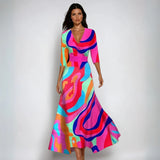 Ellis™ | Elegante maxi vestido cruzado com estampa artística