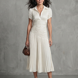 Auria - Vestido midi com cintura plissada e riscas