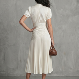 Auria - Vestido midi com cintura plissada e riscas