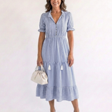 Dakota | Vestido Midi Estriado de Manga Curta
