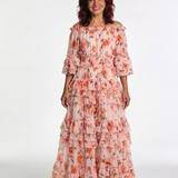 Rosalie | Vestido Maxi Floral com Rendas e Ombros à Mostra
