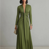 Célia - Vestido Maxi de Seda Verde Oliva
