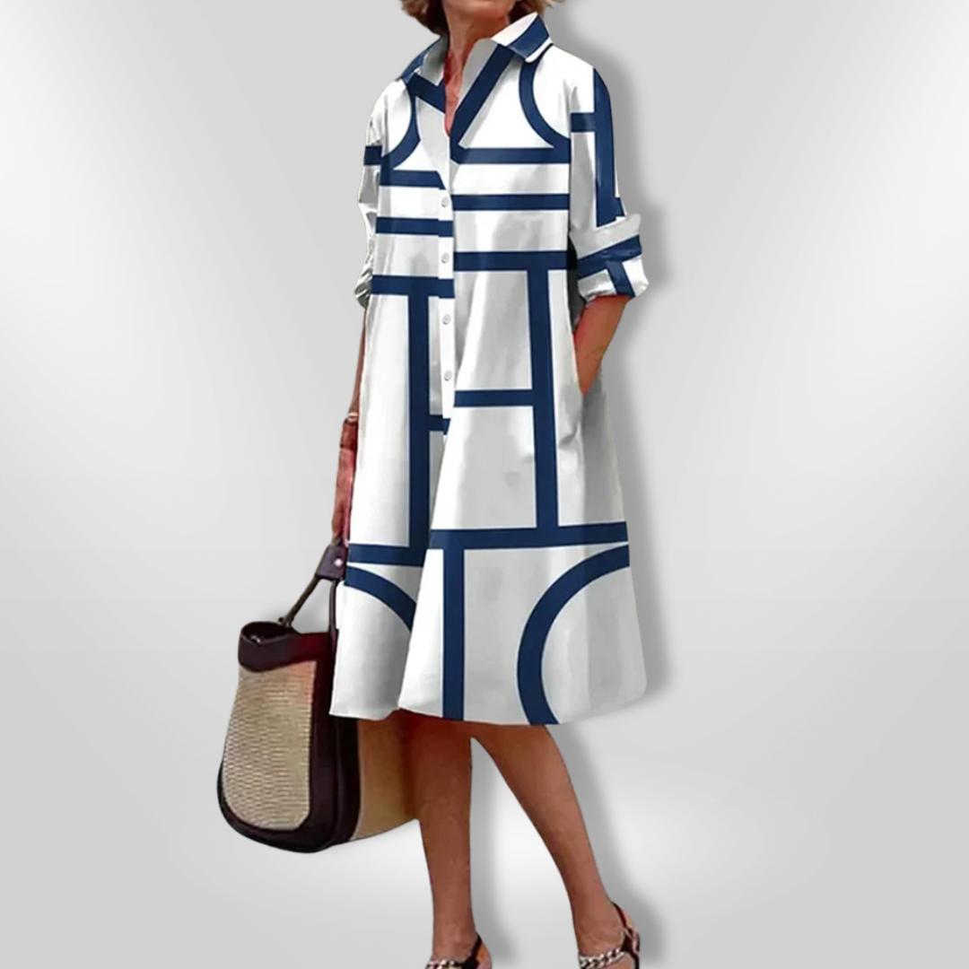 Lena™ | Elegante vestido camiseiro geométrico