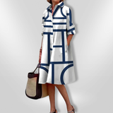 Lena™ | Elegante vestido camiseiro geométrico