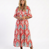 Zaria | Vestido Midi de Manga Curta com Decote em V e Estampa Paisley