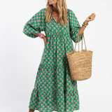 Fiora | Vestido Midi em Camadas com Estampa Floral e Decote em V