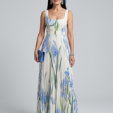 Paula - Robe midi sem mangas com decote quadrado e estampado floral