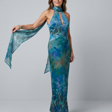 Anastácia -  Vestido Maxi Sem Mangas com Decote Halter e Recorte