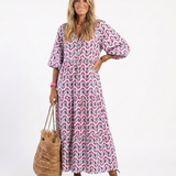 Mireya | Vestido Midi de Manga Longa com Estampado Geométrico
