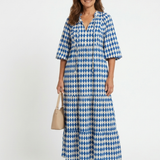 Elodie | Vestido Midi Camadas com Estampa de Diamante