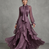 Tatiana - Vestido Maxi com Gola em Laço e Volantes