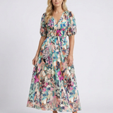 Eulalie | Vestido Midi de Manga Curta com Cintura Pregueada