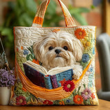 Bolso Artesanal - Shih Tzu com Livros e Flores