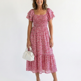 Odette | Vestido Midi Floral com Ombros Descidos