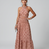 Daniela - Robe midi com recorte geométrico e decote cruzado