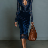 Gabriela - Vestido Midi de Veludo com Decote em V