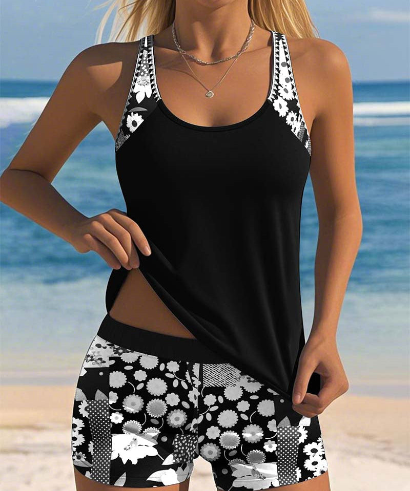 Nádia | Conjunto Tankini com Calções Estampados