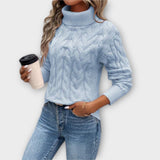 Amelia – Suéter Elegante de Gola Alta em Malha