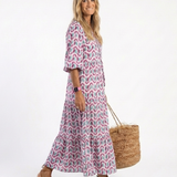 Mireya | Vestido Midi de Manga Longa com Estampa Geométrica