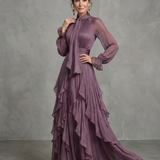 Tatiana - Vestido Maxi com Gola em Laço e Volantes