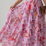 Matilde - Vestido Maxi Floral com Decote Halter e Corpo Fruncido
