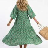 Fiora | Vestido Midi em Camadas com Estampa Floral e Decote em V