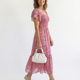 Odette | Vestido Midi Floral com Ombros à Descoberto