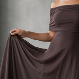 Carolina - Vestido Midi Drapado com Ombro Descoberto