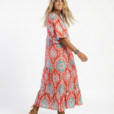 Zaria | Vestido Midi de Manga Curta com Decote em V e Estampa Paisley