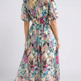 Eulalie | Vestido Midi de Manga Curta com Cintura Pregueada