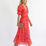 Willow | Vestido Midi de Manga Puff com Decote em V Floral