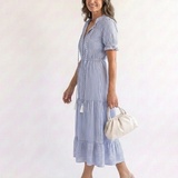 Dakota | Vestido Midi Estriado de Manga Curta