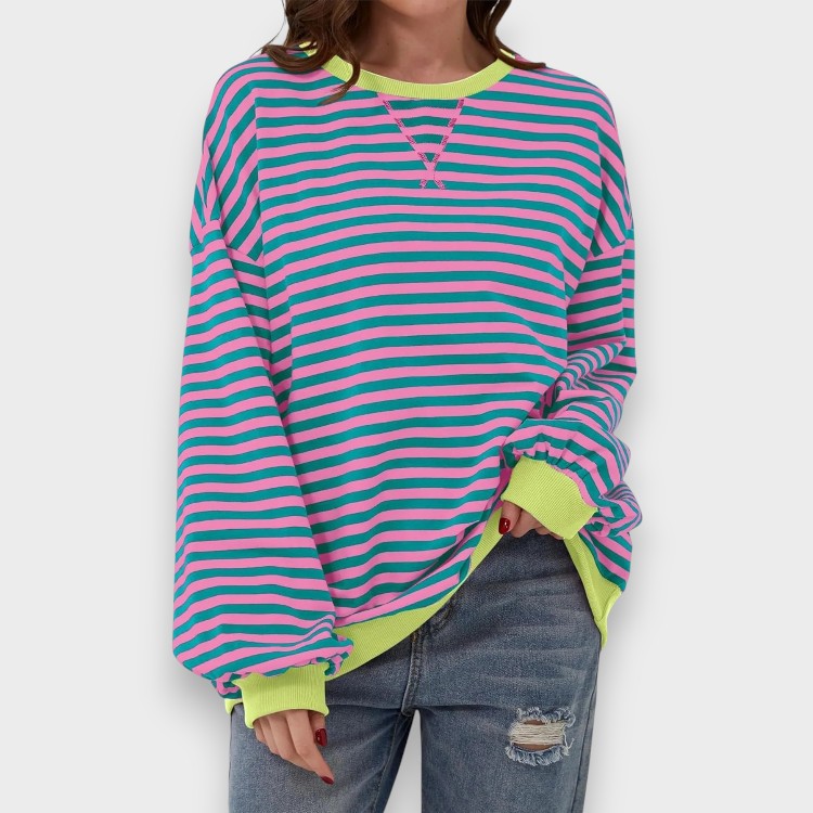 Alma | Sweatshirt Casual de Manga Longa com Decote Redondo e Padrão de Risca