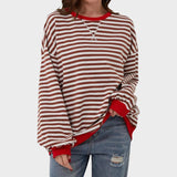 Alma | Sweatshirt Casual de Manga Longa com Decote Redondo e Padrão de Risca