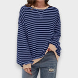 Alma | Sweatshirt Casual de Manga Longa com Decote Redondo e Padrão de Risca