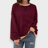 Alma | Sweatshirt Casual de Manga Longa com Decote Redondo e Padrão de Risca