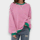 Alma | Sweatshirt Casual de Manga Longa com Decote Redondo e Padrão de Risca