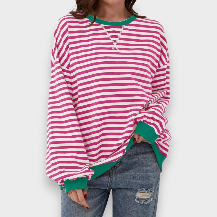 Alma | Sweatshirt Casual de Manga Longa com Decote Redondo e Padrão de Risca