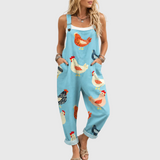 MACACÃO AZUL CASUAL COM ESTAMPADO DE GALINHA