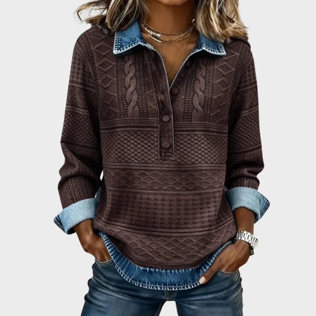 Chloe | Pullover de Malha Texturizada com Gola de Botão