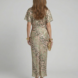 Coralie | Vestido Midi de Impressão Abstrata com Decote em V e Cintura Torcida